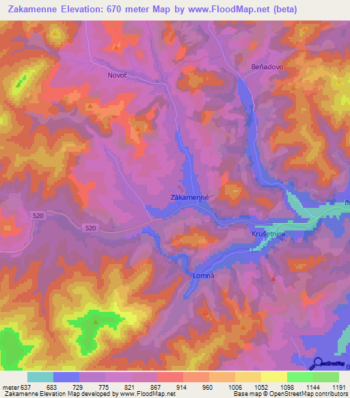 Zakamenne,Slovakia Elevation Map