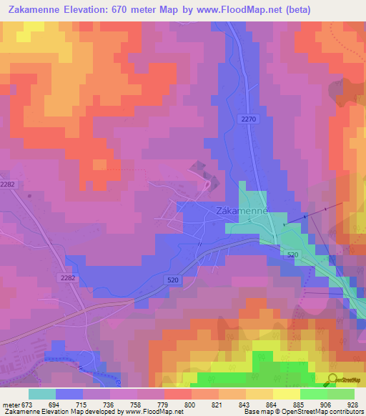 Zakamenne,Slovakia Elevation Map