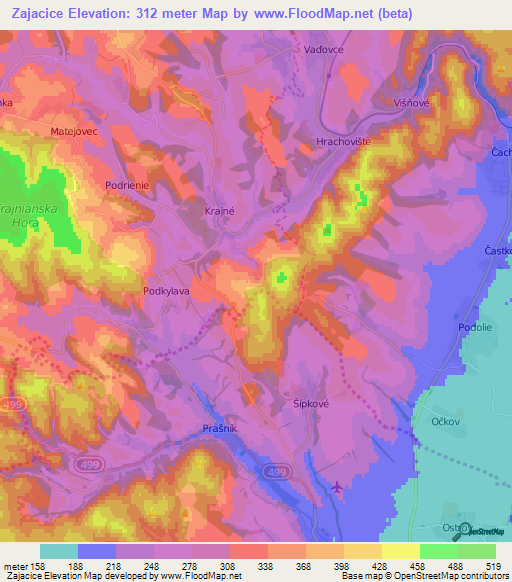 Zajacice,Slovakia Elevation Map