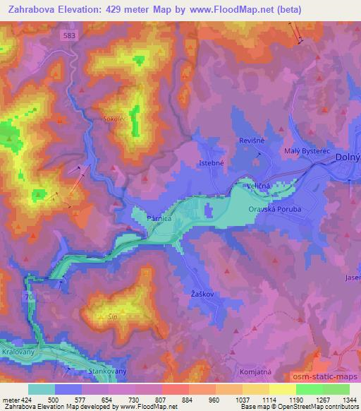 Zahrabova,Slovakia Elevation Map