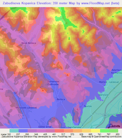 Zabudisova Kopanica,Slovakia Elevation Map