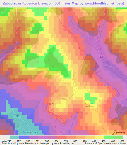 Zabudisova Kopanica,Slovakia Elevation Map