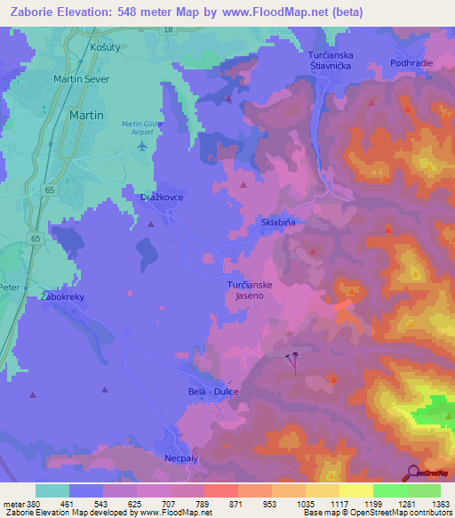 Zaborie,Slovakia Elevation Map