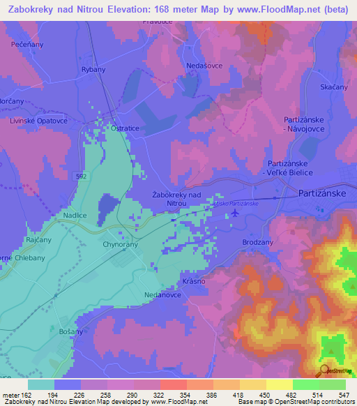 Zabokreky nad Nitrou,Slovakia Elevation Map