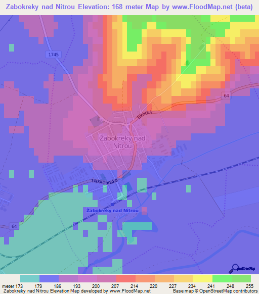 Zabokreky nad Nitrou,Slovakia Elevation Map