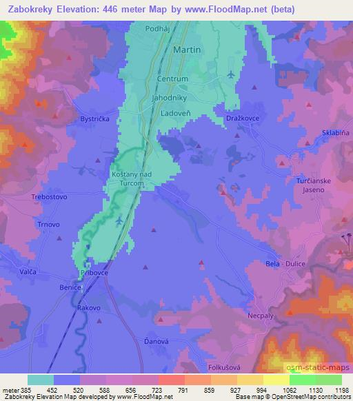 Zabokreky,Slovakia Elevation Map