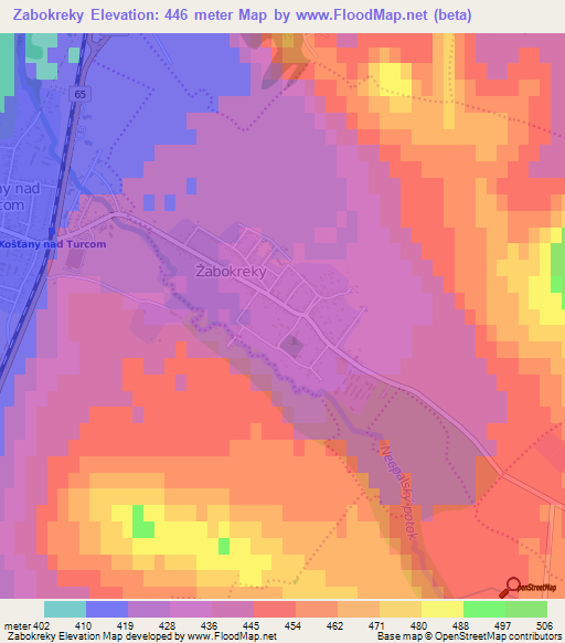 Zabokreky,Slovakia Elevation Map
