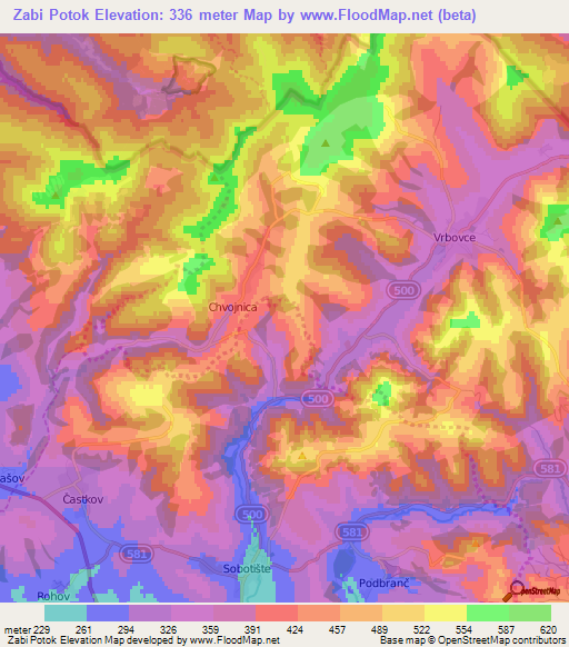 Zabi Potok,Slovakia Elevation Map