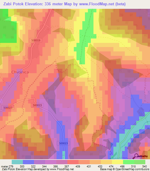 Zabi Potok,Slovakia Elevation Map