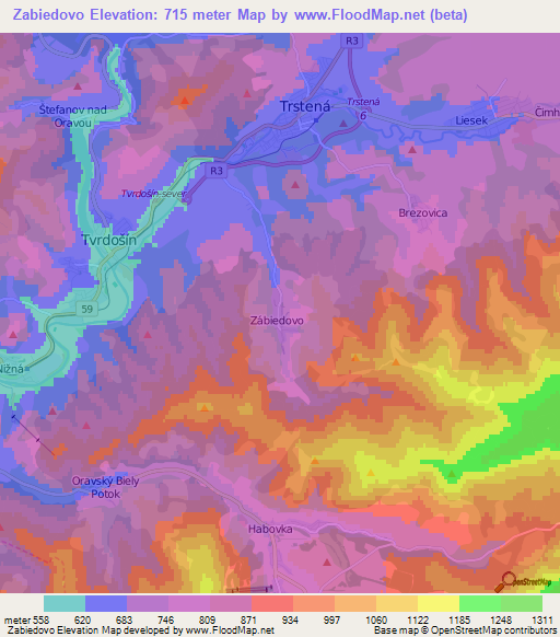 Zabiedovo,Slovakia Elevation Map