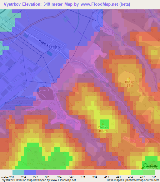 Vystrkov,Slovakia Elevation Map