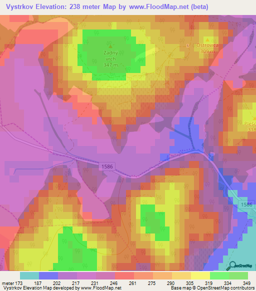 Vystrkov,Slovakia Elevation Map