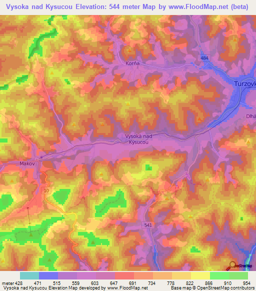 Vysoka nad Kysucou,Slovakia Elevation Map