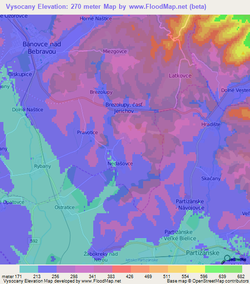 Vysocany,Slovakia Elevation Map