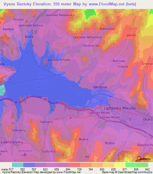 Vysne Raztoky,Slovakia Elevation Map