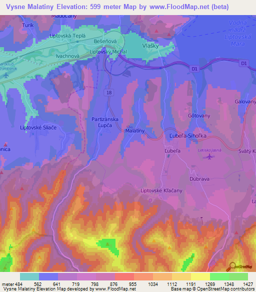 Vysne Malatiny,Slovakia Elevation Map