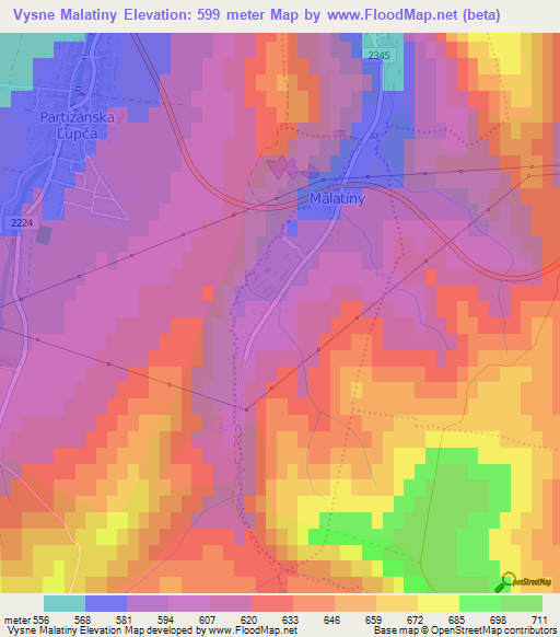 Vysne Malatiny,Slovakia Elevation Map