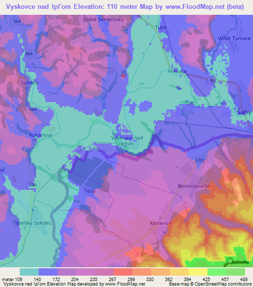 Vyskovce nad Ipl'om,Slovakia Elevation Map