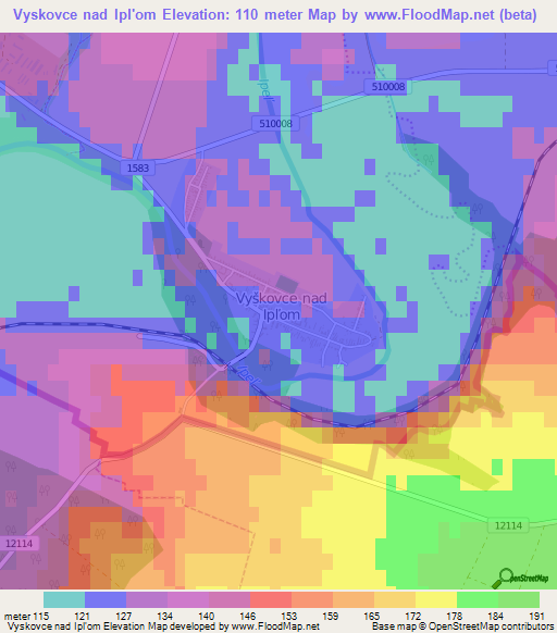 Vyskovce nad Ipl'om,Slovakia Elevation Map
