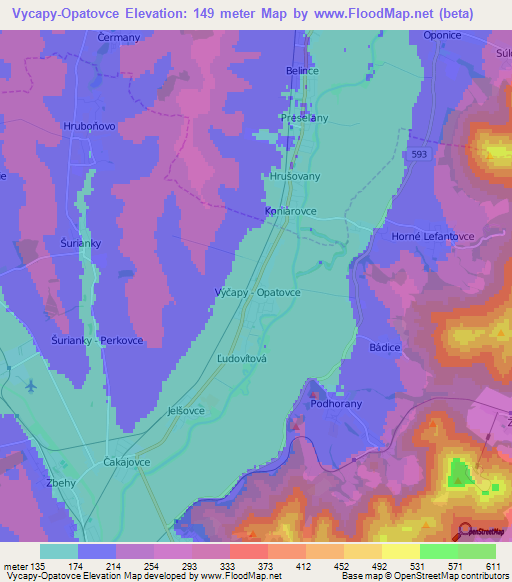 Vycapy-Opatovce,Slovakia Elevation Map