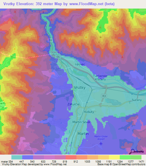 Vrutky,Slovakia Elevation Map
