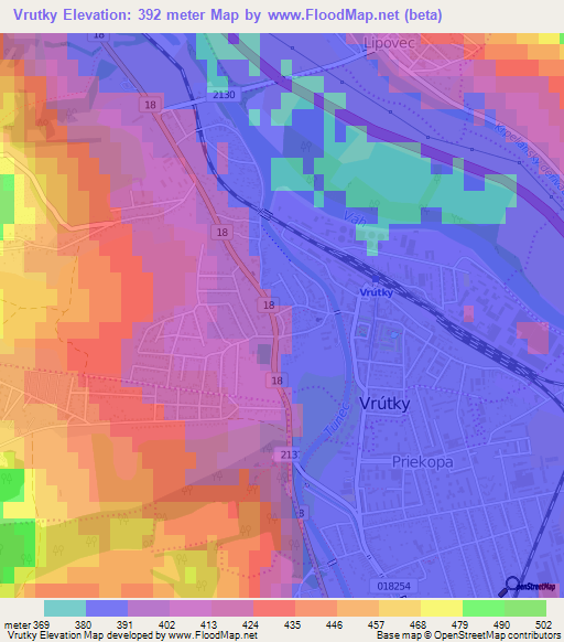 Vrutky,Slovakia Elevation Map