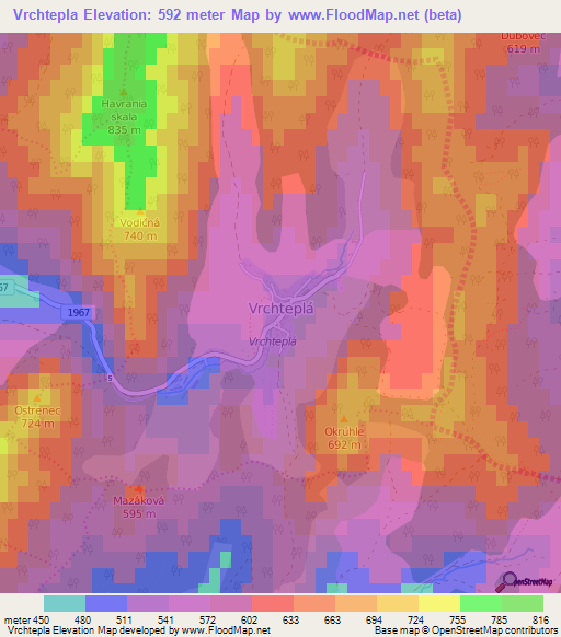 Vrchtepla,Slovakia Elevation Map