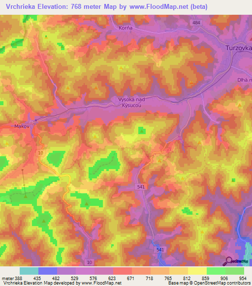 Vrchrieka,Slovakia Elevation Map