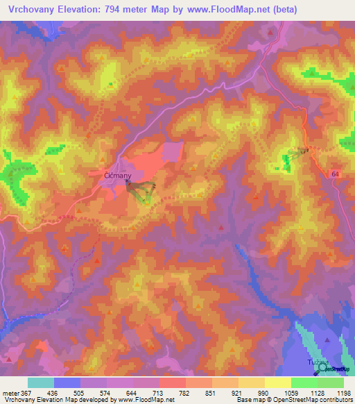 Vrchovany,Slovakia Elevation Map