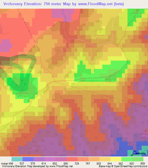 Vrchovany,Slovakia Elevation Map