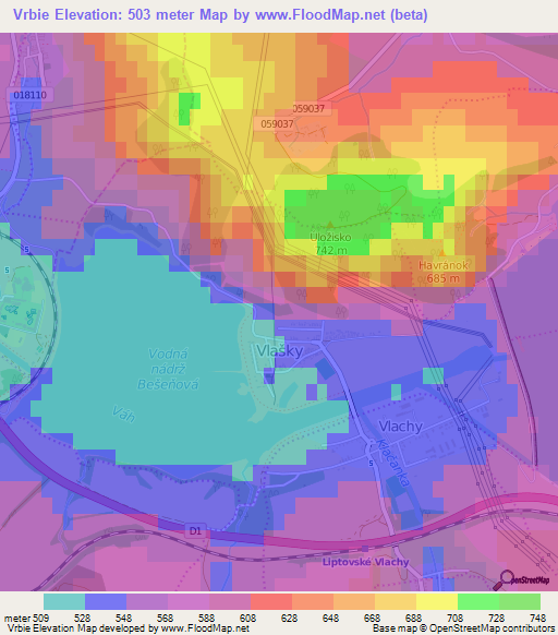 Vrbie,Slovakia Elevation Map