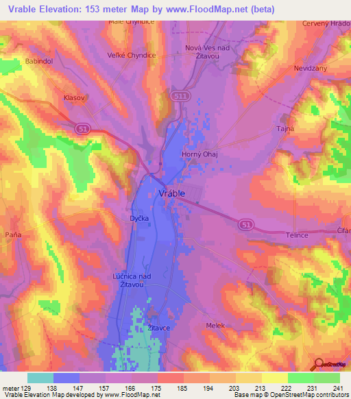 Vrable,Slovakia Elevation Map