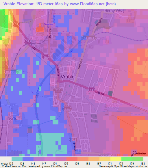 Vrable,Slovakia Elevation Map