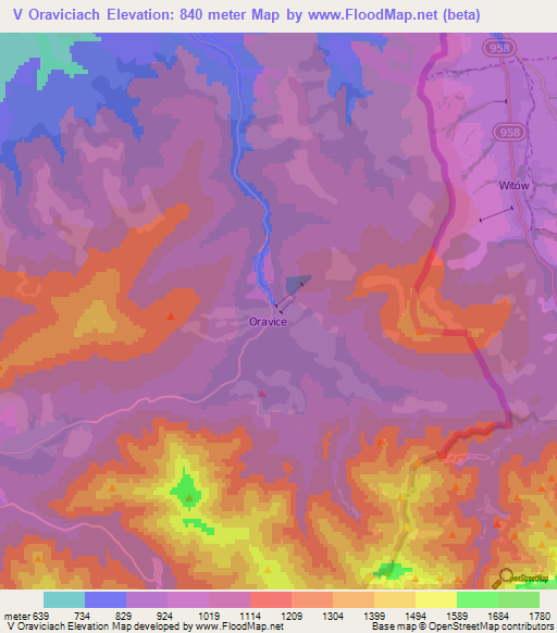 V Oraviciach,Slovakia Elevation Map