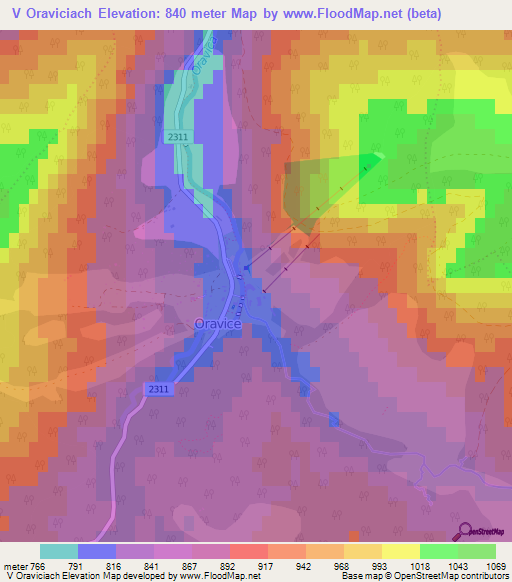 V Oraviciach,Slovakia Elevation Map