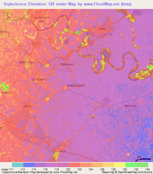 Vojtechovce,Slovakia Elevation Map