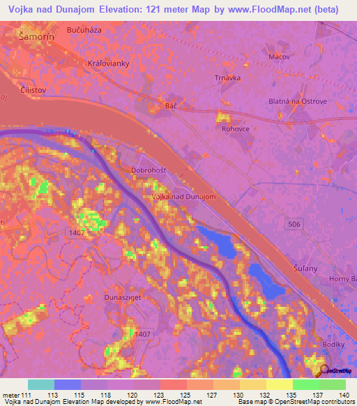 Vojka nad Dunajom,Slovakia Elevation Map