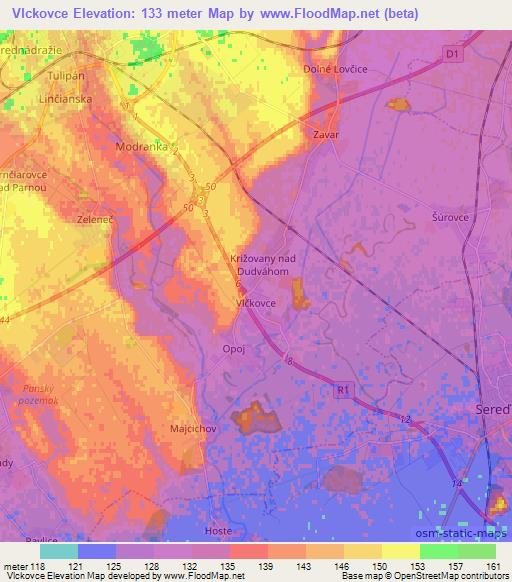 Vlckovce,Slovakia Elevation Map