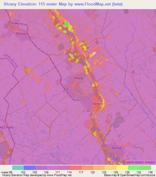 Vlcany,Slovakia Elevation Map