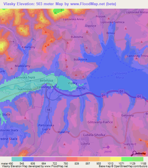 Vlasky,Slovakia Elevation Map