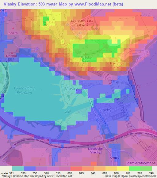 Vlasky,Slovakia Elevation Map