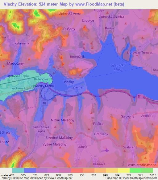 Vlachy,Slovakia Elevation Map