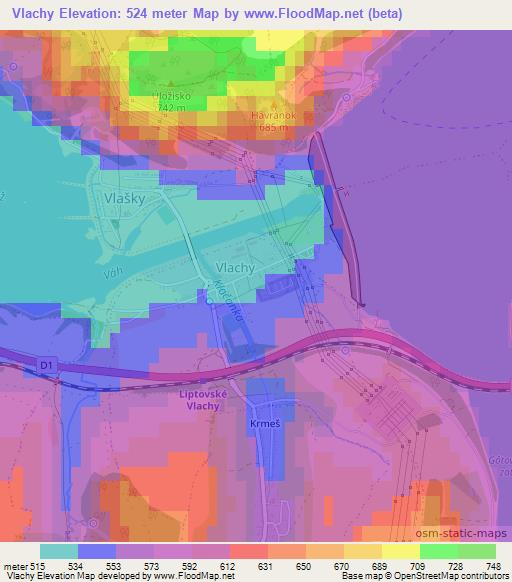 Vlachy,Slovakia Elevation Map
