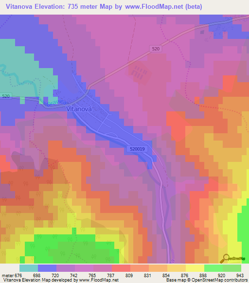 Vitanova,Slovakia Elevation Map