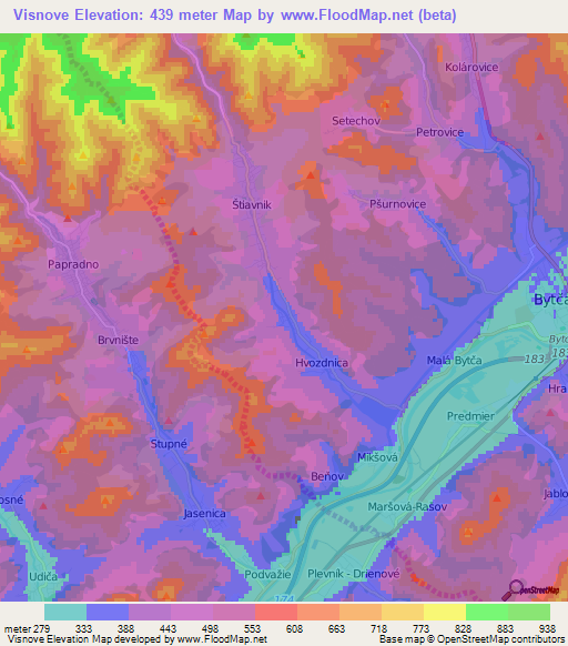 Visnove,Slovakia Elevation Map