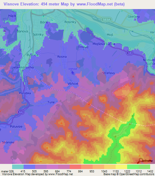 Visnove,Slovakia Elevation Map