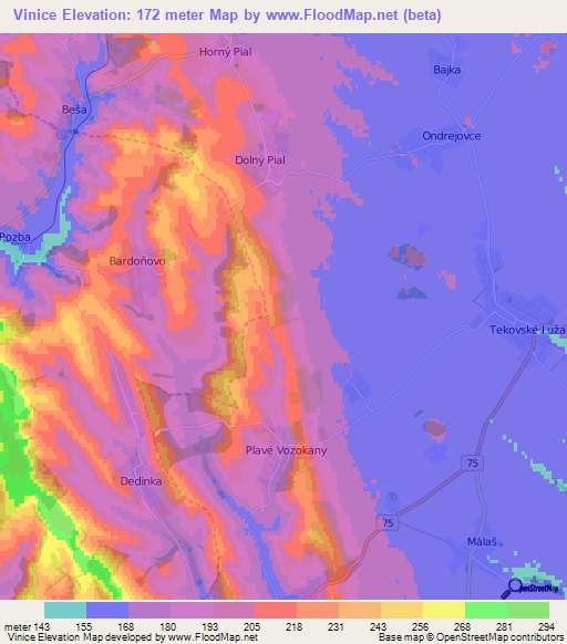 Vinice,Slovakia Elevation Map