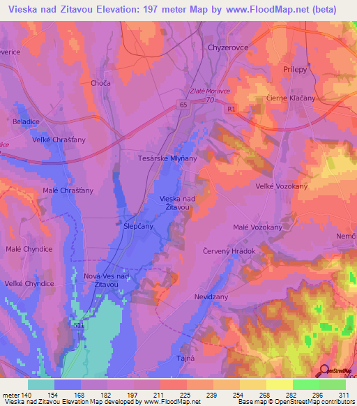 Vieska nad Zitavou,Slovakia Elevation Map