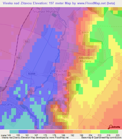 Vieska nad Zitavou,Slovakia Elevation Map