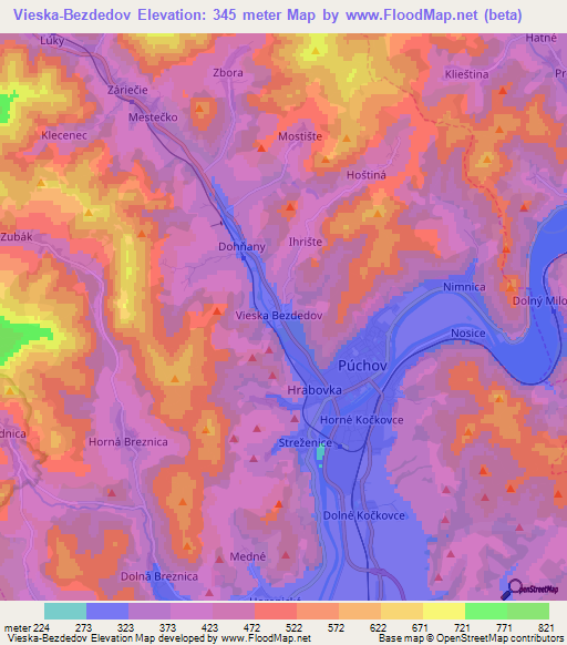 Vieska-Bezdedov,Slovakia Elevation Map
